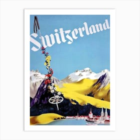 Skiing In Mountains Of Switzerland Art Print