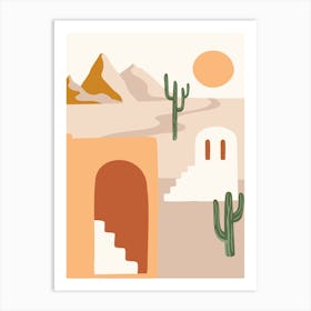 Cactus In The Desert. Morocco - boho travel pastel vector minimalist poster Art Print