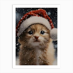 Christmas Kitten In Santa Hat Art Print