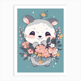 Cute Kawaii Flower Bouquet With A Climbing Possum 1 Art Print