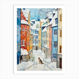 Cat In The Streets Of Tallinn   Estonia With Snow 2 Art Print