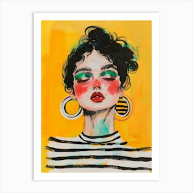 Woman In Striped T-Shirt Art Print