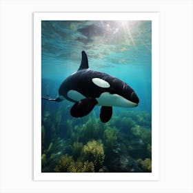 Realistic Underwater Orca Whale With Ocean Plants Art Print