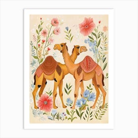 Folksy Floral Animal Drawing Camel 3 Art Print