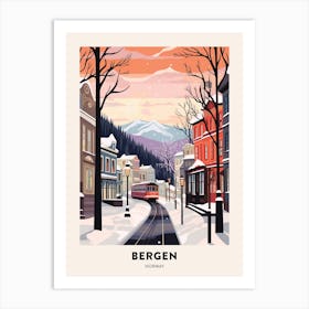 Vintage Winter Travel Poster Bergen Norway 1 Art Print