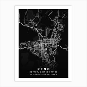 Reno Nevada Usa Black Map Póster