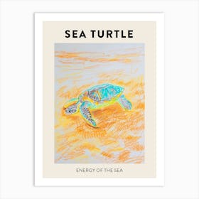 Sea Turtle On The Beach Crayon Doodle Poster 3 Art Print