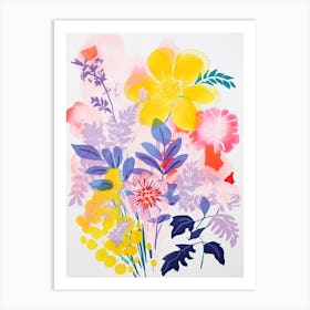 Colourful Flower Still Life In Risograph Style 6 Art Print