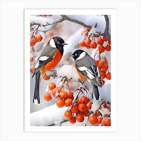 Two Birds Perched On Berries Art Print