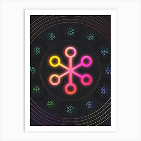 Neon Geometric Glyph in Pink and Yellow Circle Array on Black n.0131 Art Print