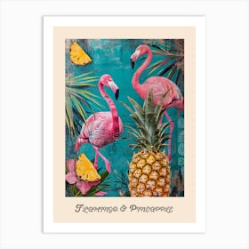 Flamingo & Pineapple Vintage Poster 1 Art Print
