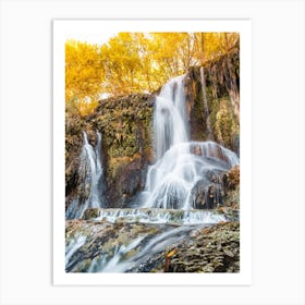 Waterfall With Yellow Leaves Art Print