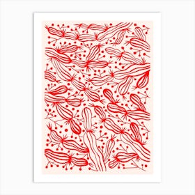 Red Cactus On Beige Art Print