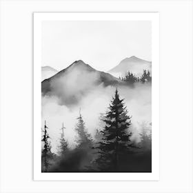 Mountain Forest Black And White Watercolour 3 Art Print