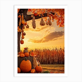 A Photograph Showcasing A Thanksgiving Festival Scene Set In A Rustic Fall Evening Wooden Decoratio (2) 1 Art Print