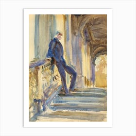 Sir Neville Wilkinson On The Steps Of The Palladian Bridge At Wilton House, John Singer Sargent Art Print
