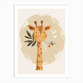 Giraffe With Leaves Art Print