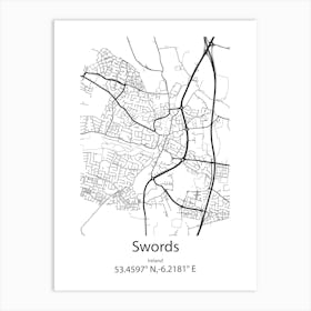 Swords,Ireland Minimalist Map Art Print