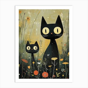 Black Cats In The Meadow 2 Art Print