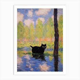 Black Cat And A Monet Inspired Landscape 3 Art Print