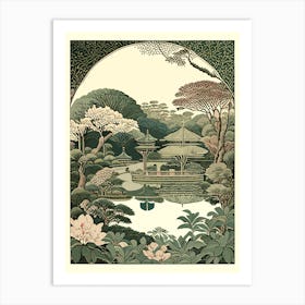 Hamarikyu Gardens 1, Japan Vintage Botanical Art Print