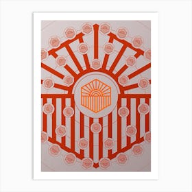 Geometric Abstract Glyph Circle Array in Tomato Red n.0007 Art Print