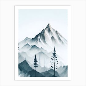 Mountain And Forest In Minimalist Watercolor Vertical Composition 122 Art Print
