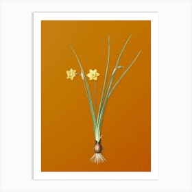 Vintage Daffodil Botanical on Sunset Orange Art Print