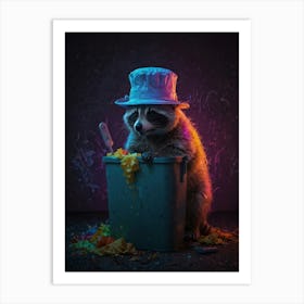 Raccoon In A Trash Can Art Print