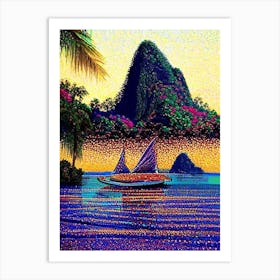 Koh Yao Noi Thailand Pointillism Style Tropical Destination Art Print