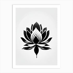 Lotus Flower, Buddhist Symbol Black And White Geometric 4 Art Print