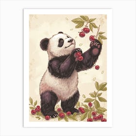 Giant Panda Standing And Reaching For Berries Storybook Illustration 5 Art Print