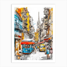 Sketch Of A City Street 3 Art Print