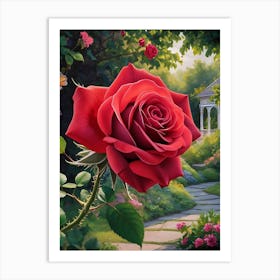 Red Rose In The Garden Art Print