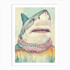 Shark In A Knitted Jumper Illustration 2 Art Print