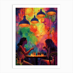 Two Women At A Cafe, Vibrant, Pop Art Art Print