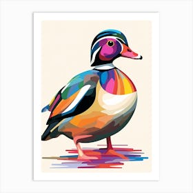 Colourful Geometric Bird Wood Duck 1 Art Print