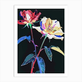 Neon Flowers On Black Rose 5 Art Print