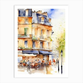 Paris city, passersby, cafes, apricot atmosphere, watercolors.7 Art Print