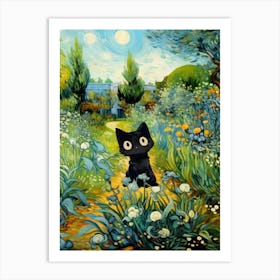 Black Cat Van Gogh Garden Art Print