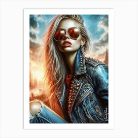 A Beauty In A Leather Jacket Art Print