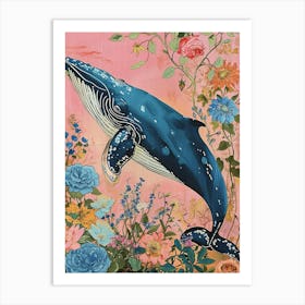 Floral Animal Painting Blue Whale 4 Art Print