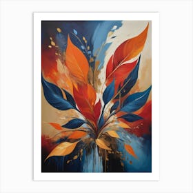 Orange And Blue Leaves Art Print