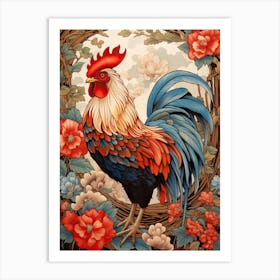 Rooster Animal Drawing In The Style Of Ukiyo E 3 Art Print