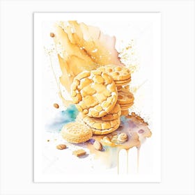 Peanut Butter Cookies Dessert Storybook Watercolour 3 Flower Art Print
