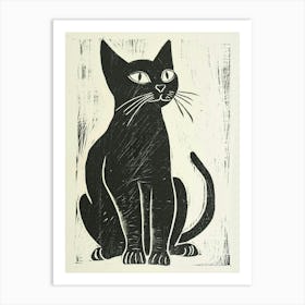 Burmese Cat Linocut Blockprint 1 Art Print