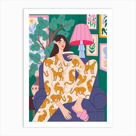 Pyjama Girl In Leopard Print Art Print