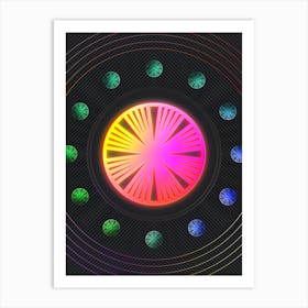 Neon Geometric Glyph in Pink and Yellow Circle Array on Black n.0384 Art Print