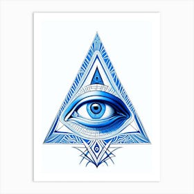 Pineal Gland, Symbol, Third Eye Blue & White 4 Art Print