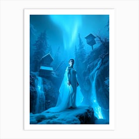 Ice Beauty At Waterfall - Diverse Art Illustration 4 Art Print